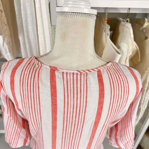 Liz Claiborne women's size medium 100% linen salmon pink & white top #2590 - Picture 8 of 12